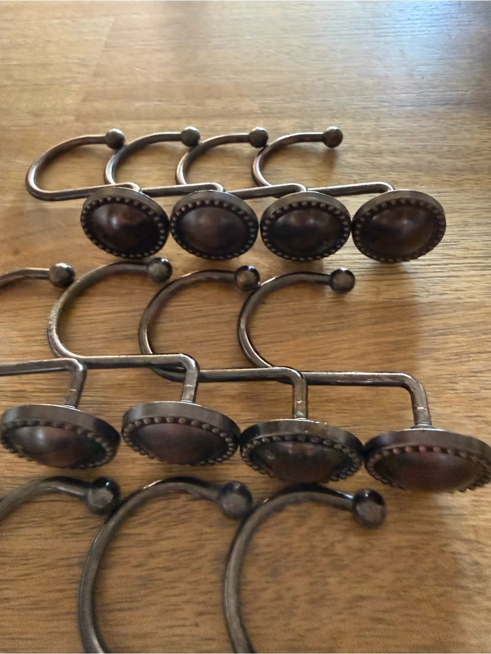 Set of 12 oil rubbed bronze decorative shower curtain hooks with beaded border